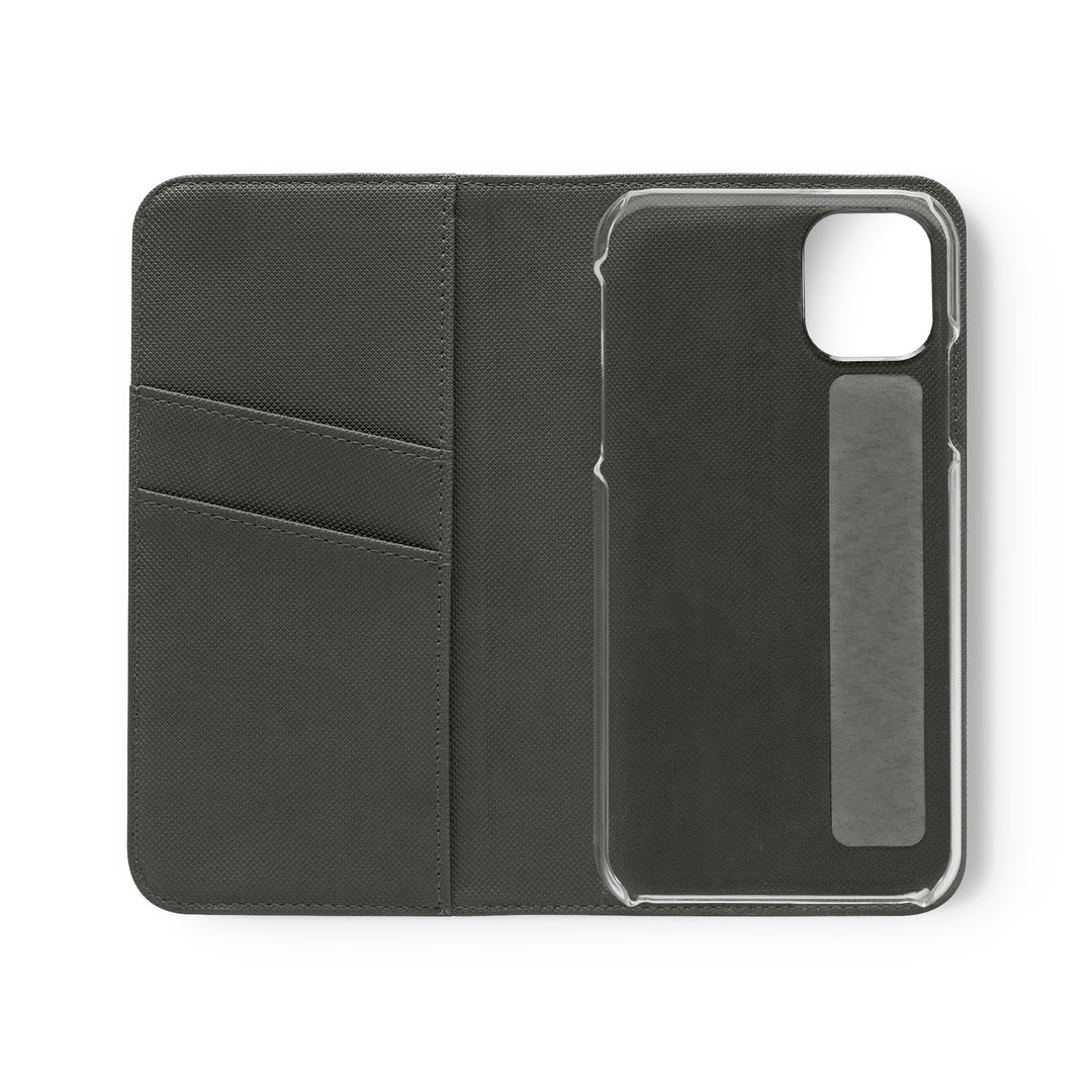 Wallet phone case with card slots open view inside is dark grey in color 3 card slots