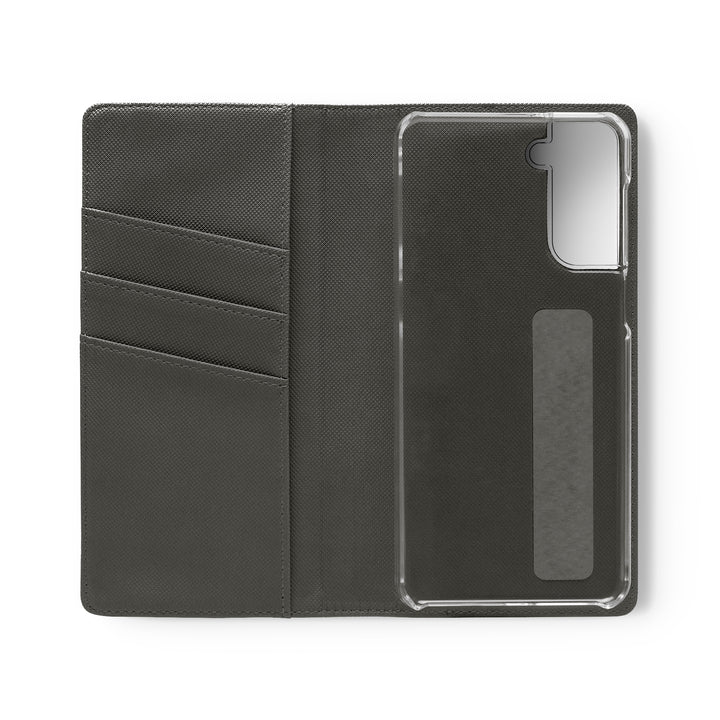 Wallet phone case with card slots open view inside is dark grey in color 3 card slots