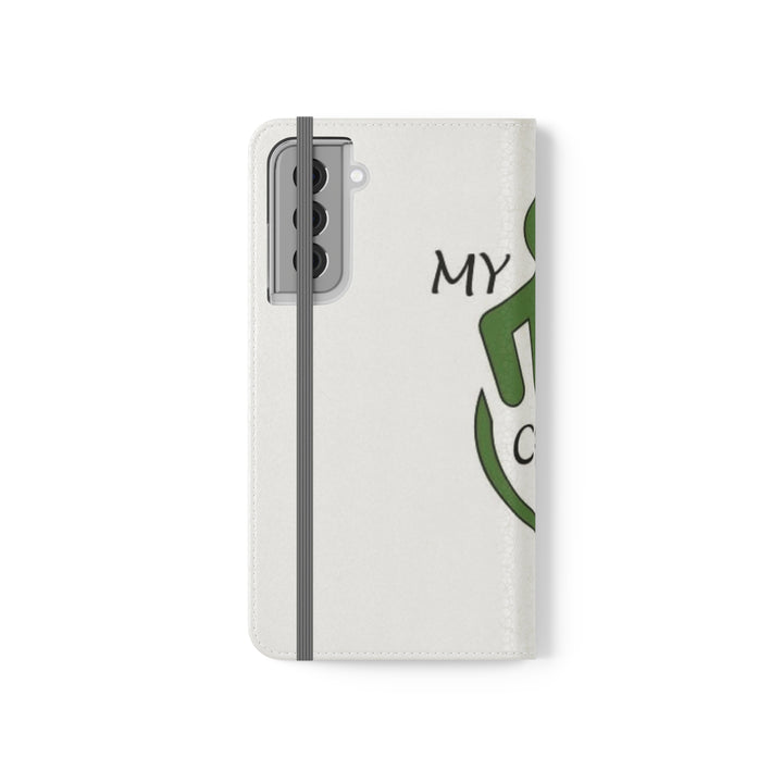 Closed phone case with company logo white color plus logo colors