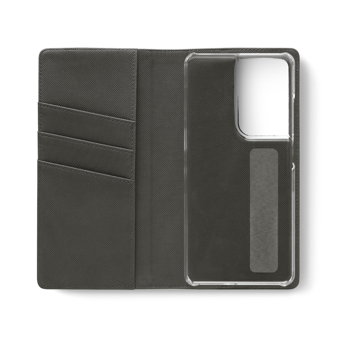 Wallet phone case with card slots open view inside is dark grey in color 3 card slots