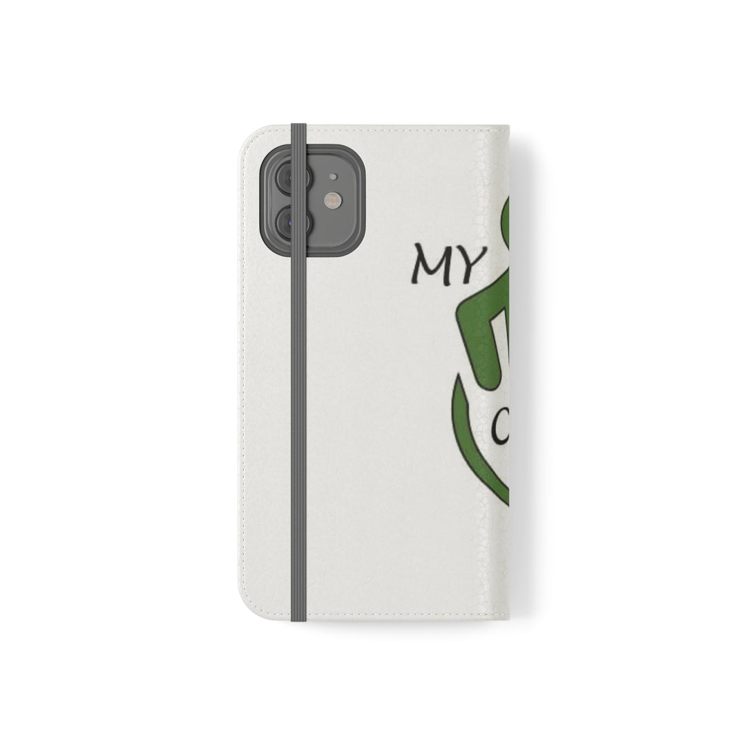 Closed phone case with company logo white color plus logo colors