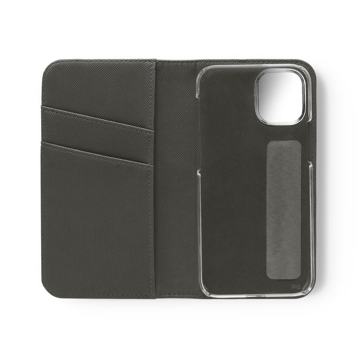 Wallet phone case with card slots open view inside is dark grey in color 3 card slots