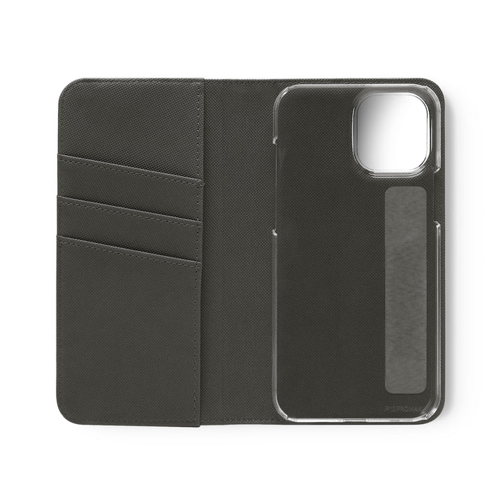 Wallet phone case with card slots open view inside is dark grey in color 3 card slots