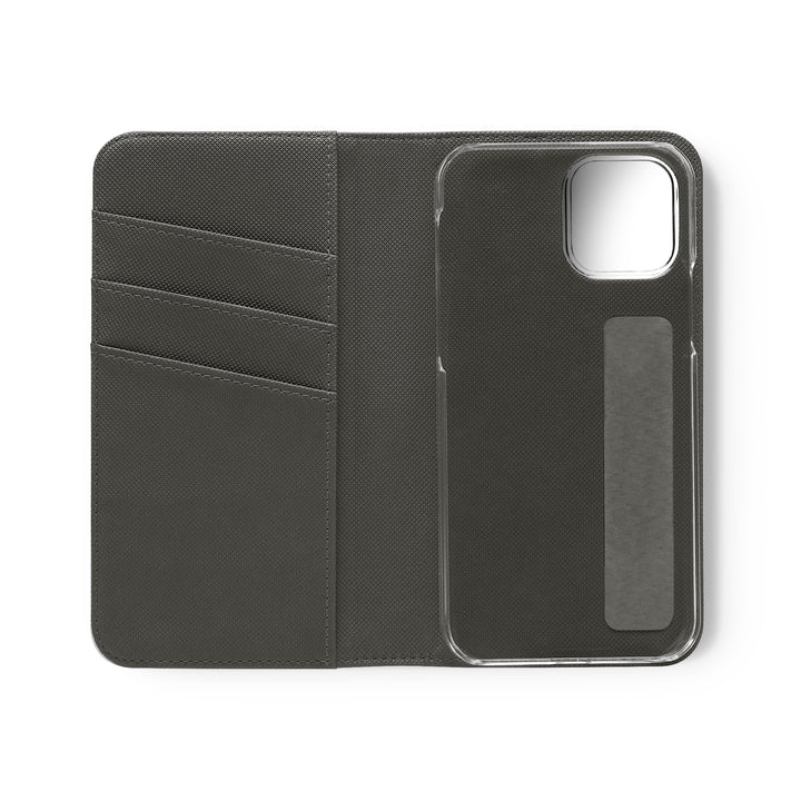 Wallet phone case with card slots open view inside is dark grey in color 3 card slots