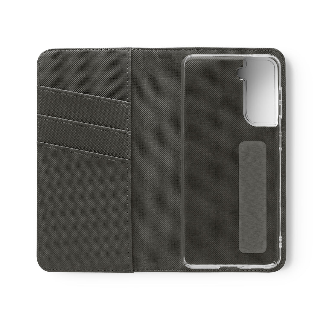 Wallet phone case with card slots open view inside is dark grey in color 3 card slots