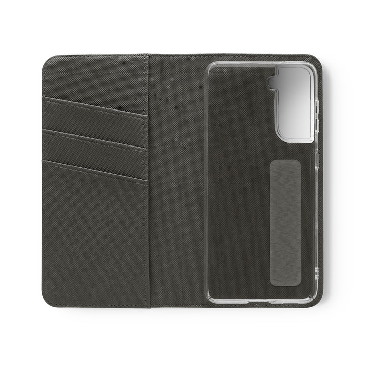 Wallet phone case with card slots open view inside is dark grey in color 3 card slots