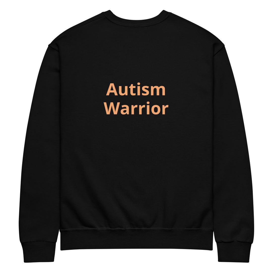 Black crew neck no hood orange writing “Autism Warrior”