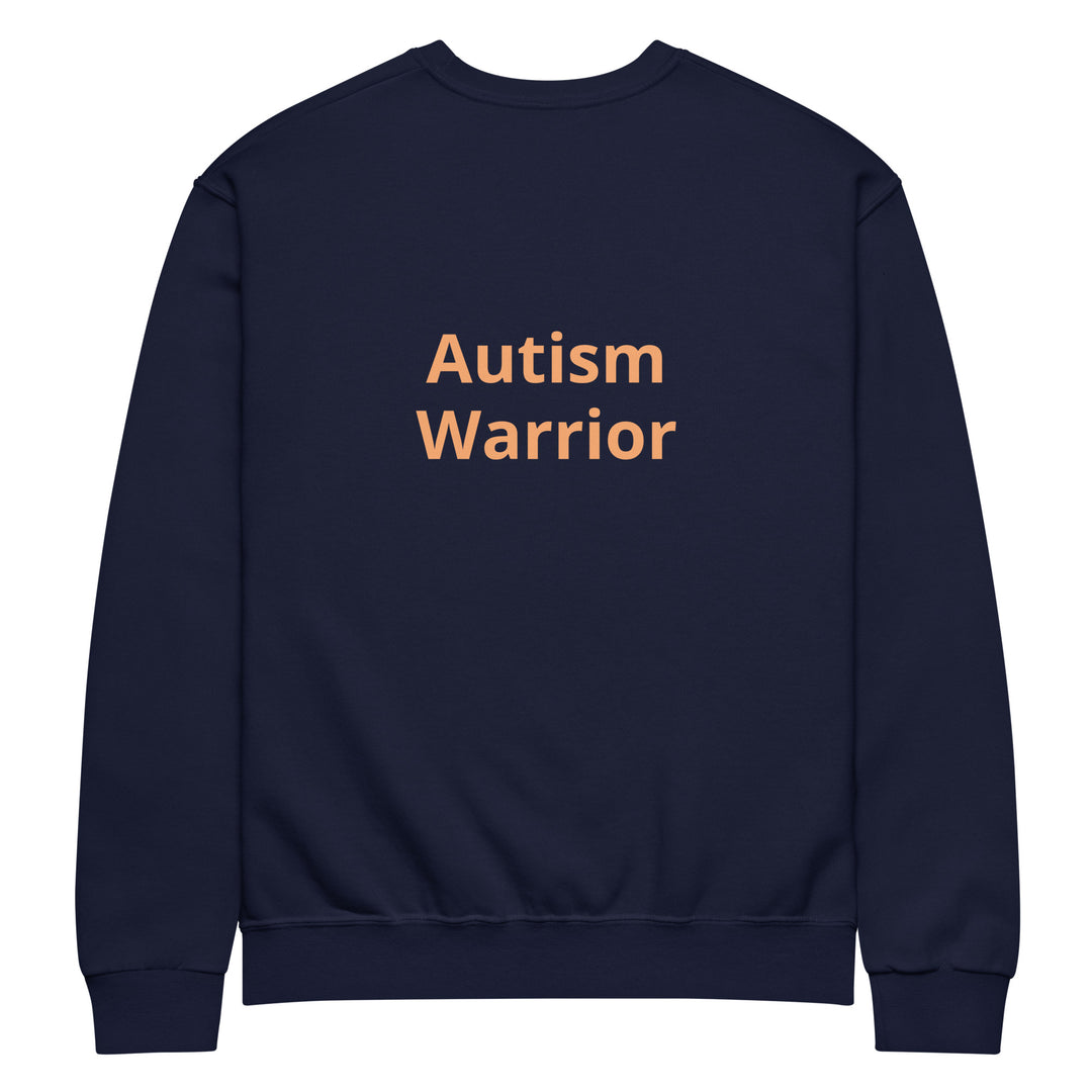 Navy crew neck no hood orange writing “Autism Warrior”