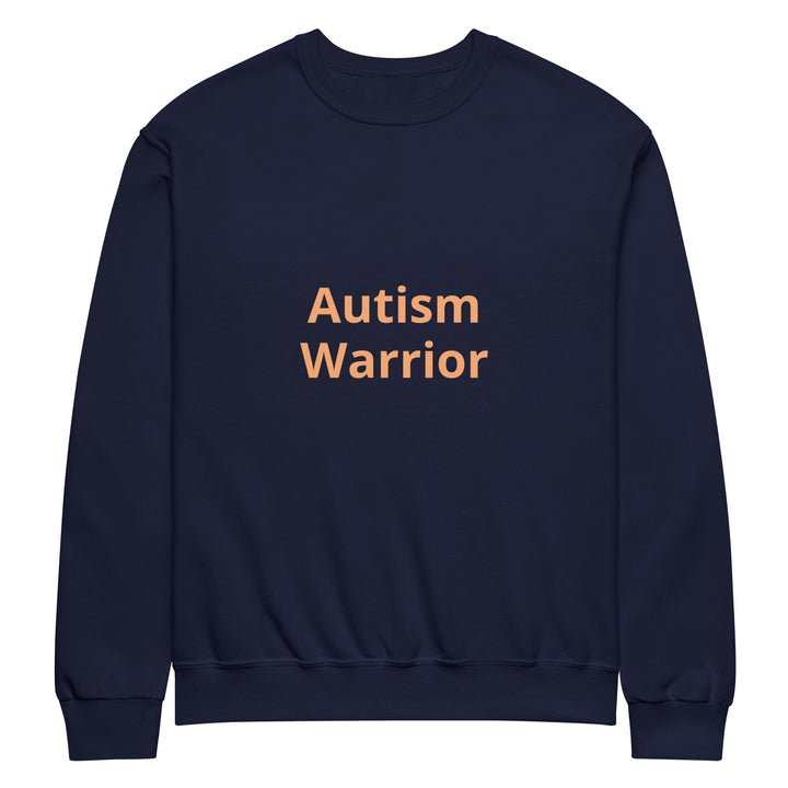 Navy crew neck no hood orange writing “Autism Warrior”