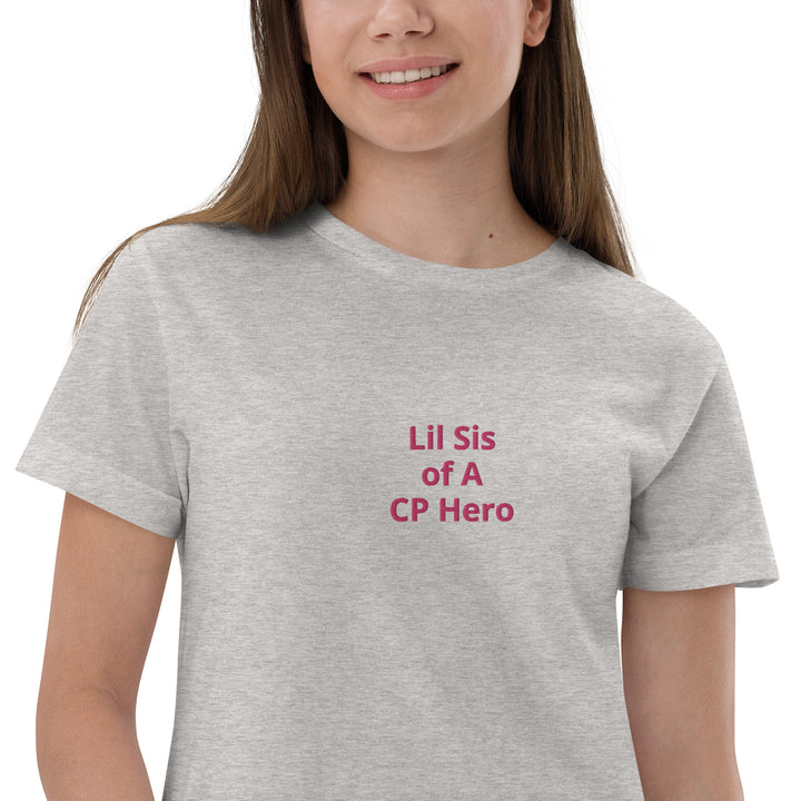 Lil Sis of A CP Hero Youth jersey t-shirt Pink - The My CP & Me Store