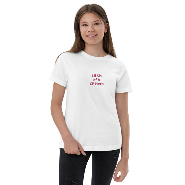 Lil Sis of A CP Hero Youth jersey t-shirt Pink - The My CP & Me Store