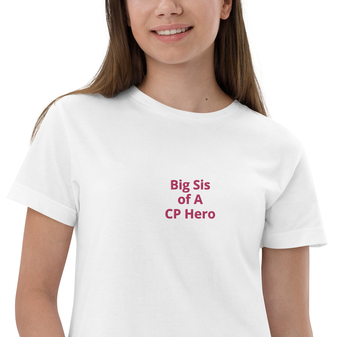 Big Sis of A CP Hero Youth jersey t-shirt Pink - The My CP & Me Store