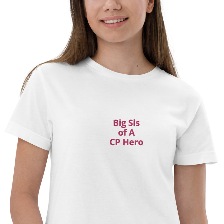 Big Sis of A CP Hero Youth jersey t-shirt Pink - The My CP & Me Store